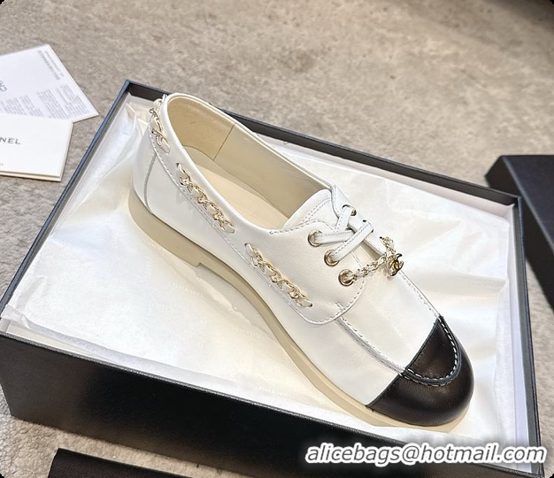 Good Quality Chanel Moccasins Suede Calfskin White & Black 60703101