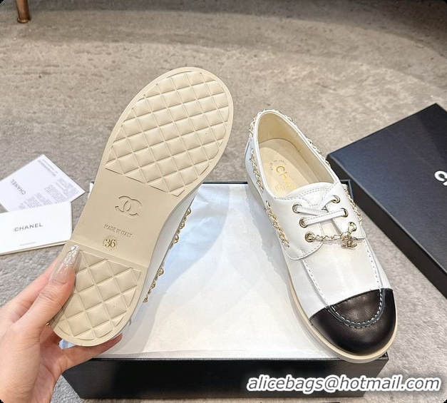 Good Quality Chanel Moccasins Suede Calfskin White & Black 60703101