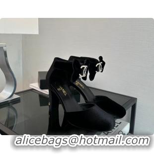 Discount Chanel Black Velvet Bow Heels 60703104