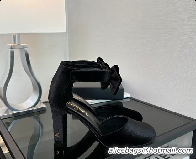 Discount Chanel Black Velvet Bow Heels 60703104