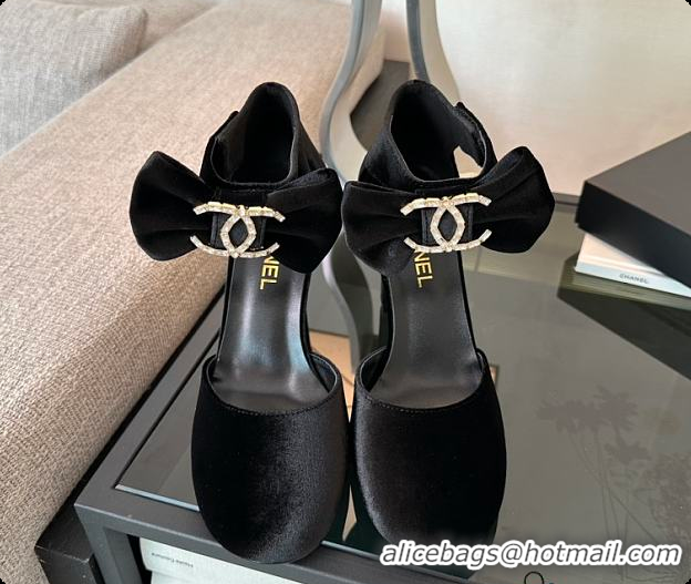 Discount Chanel Black Velvet Bow Heels 60703104