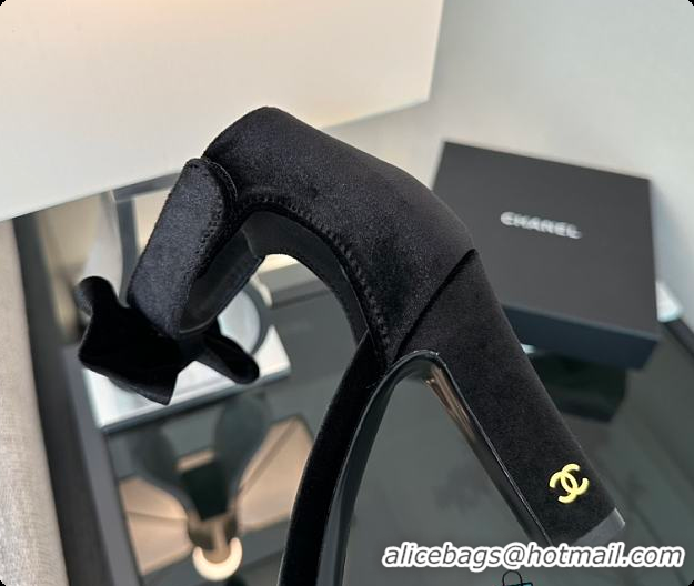 Discount Chanel Black Velvet Bow Heels 60703104
