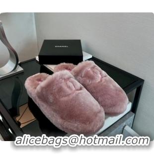 Buy Luxury Chanel Slippers Double-sided Sheared Wool Pink 60703105