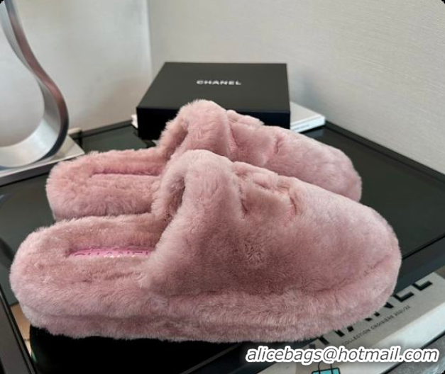 Buy Luxury Chanel Slippers Double-sided Sheared Wool Pink 60703105