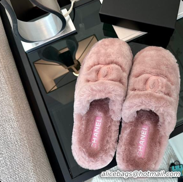 Buy Luxury Chanel Slippers Double-sided Sheared Wool Pink 60703105
