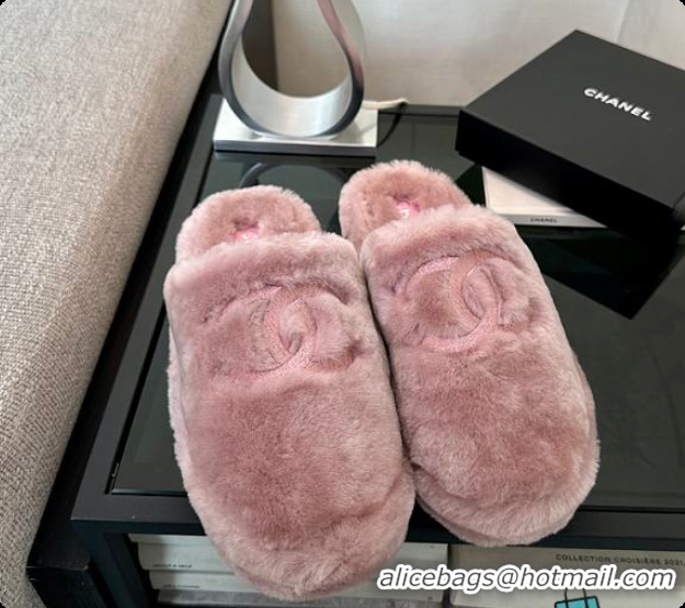 Buy Luxury Chanel Slippers Double-sided Sheared Wool Pink 60703105