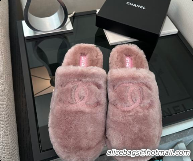 Buy Luxury Chanel Slippers Double-sided Sheared Wool Pink 60703105