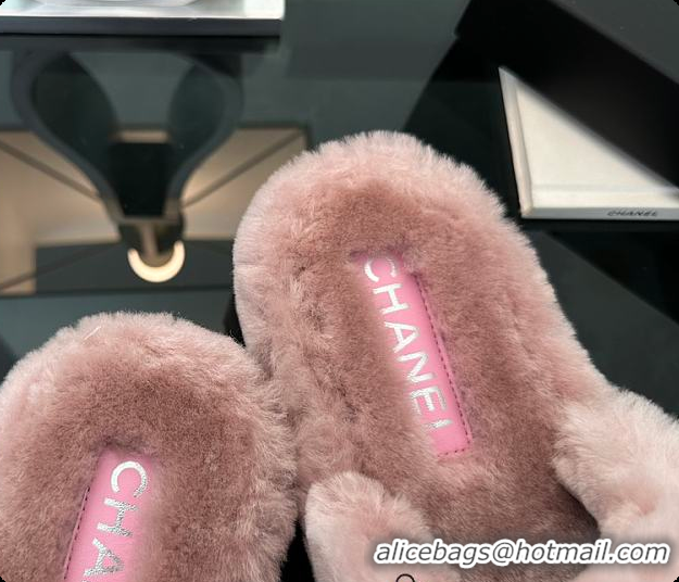 Buy Luxury Chanel Slippers Double-sided Sheared Wool Pink 60703105