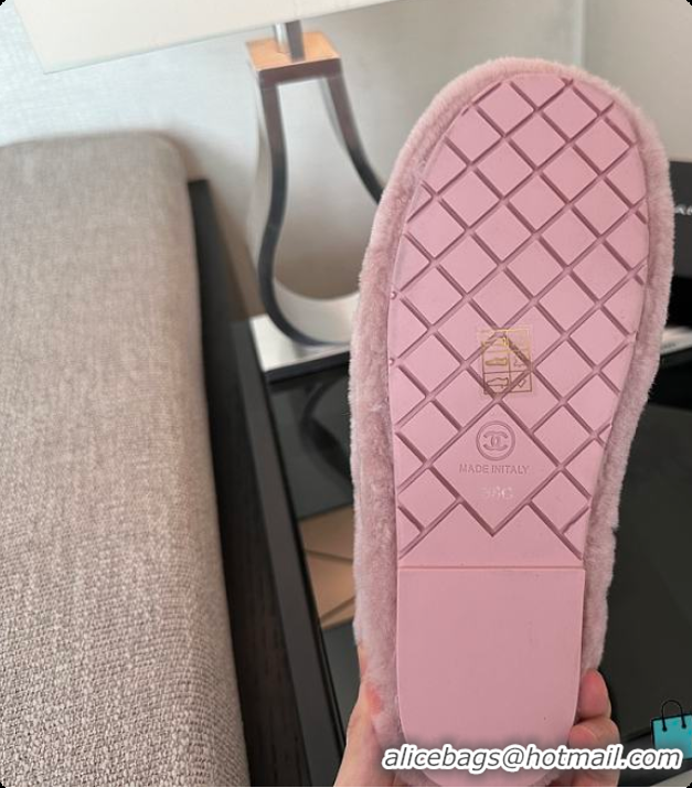 Buy Luxury Chanel Slippers Double-sided Sheared Wool Pink 60703105