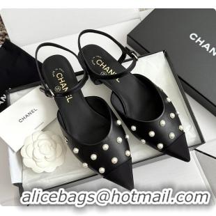 Duplicate Chanel Mary Janes Lambskin & Imitation Pearls Black 60703106