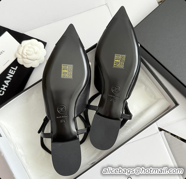 Duplicate Chanel Mary Janes Lambskin & Imitation Pearls Black 60703106