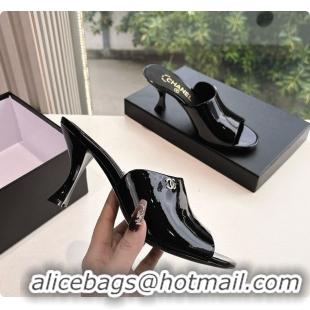 Low Cost Chanel Open Heel Shoes Glossy Calfskin Black 60703106
