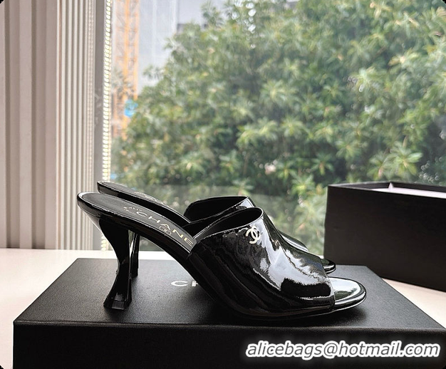 Low Cost Chanel Open Heel Shoes Glossy Calfskin Black 60703106