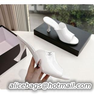 Best Grade Chanel Open Heel Shoes Glossy Calfskin White 60703106
