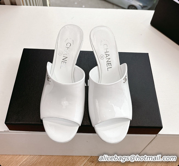 Best Grade Chanel Open Heel Shoes Glossy Calfskin White 60703106