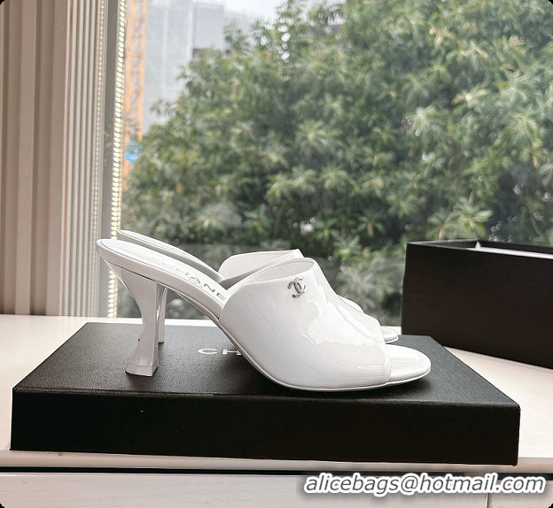 Best Grade Chanel Open Heel Shoes Glossy Calfskin White 60703106