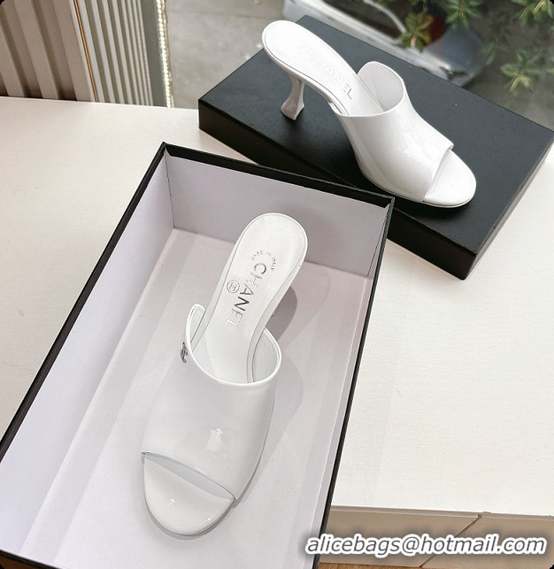 Best Grade Chanel Open Heel Shoes Glossy Calfskin White 60703106