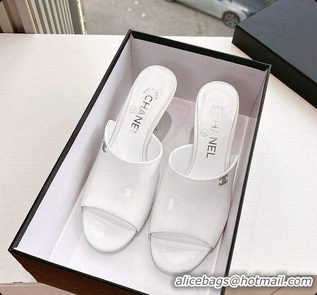 Best Grade Chanel Open Heel Shoes Glossy Calfskin White 60703106