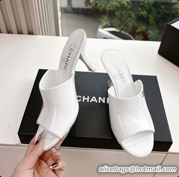 Best Grade Chanel Open Heel Shoes Glossy Calfskin White 60703106