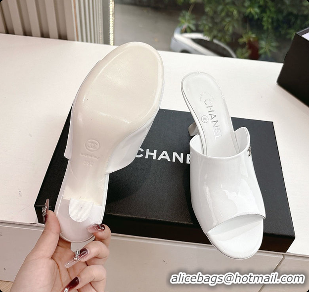 Best Grade Chanel Open Heel Shoes Glossy Calfskin White 60703106