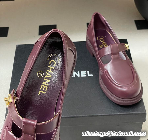 Unique Style Chanel Moccasins Shoes Calfskin Burgundy 60703107
