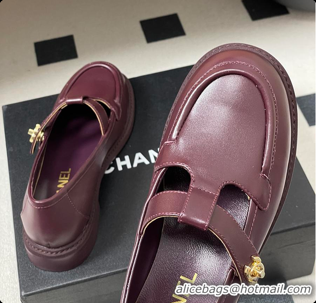 Unique Style Chanel Moccasins Shoes Calfskin Burgundy 60703107