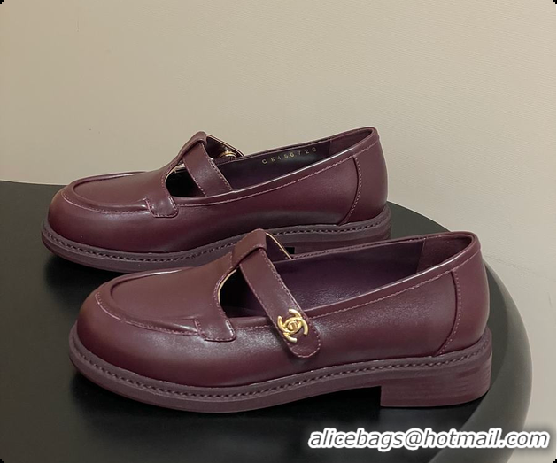 Unique Style Chanel Moccasins Shoes Calfskin Burgundy 60703107