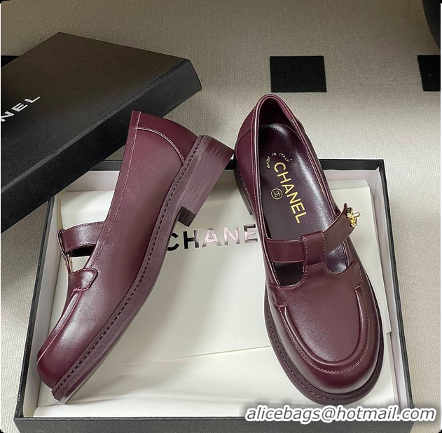 Unique Style Chanel Moccasins Shoes Calfskin Burgundy 60703107