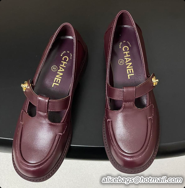 Unique Style Chanel Moccasins Shoes Calfskin Burgundy 60703107