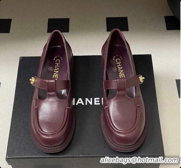 Unique Style Chanel Moccasins Shoes Calfskin Burgundy 60703107