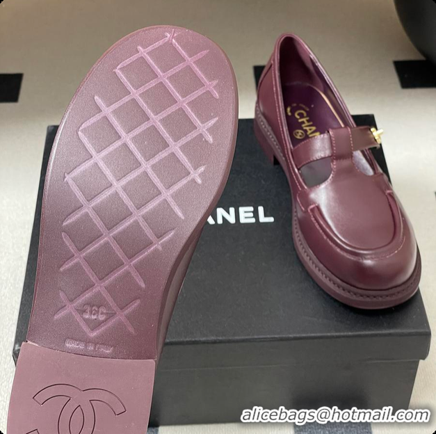 Unique Style Chanel Moccasins Shoes Calfskin Burgundy 60703107