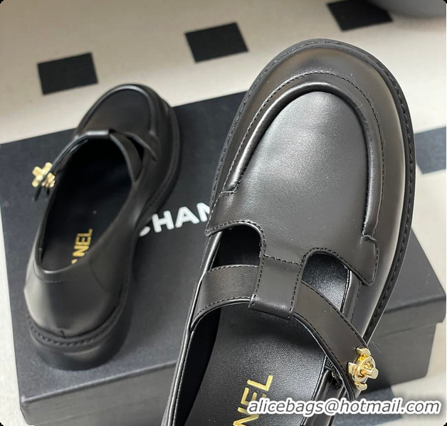 Top Grade Chanel Moccasins Shoes Calfskin Black 60703107