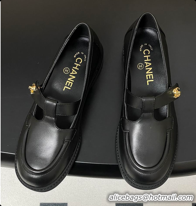 Top Grade Chanel Moccasins Shoes Calfskin Black 60703107