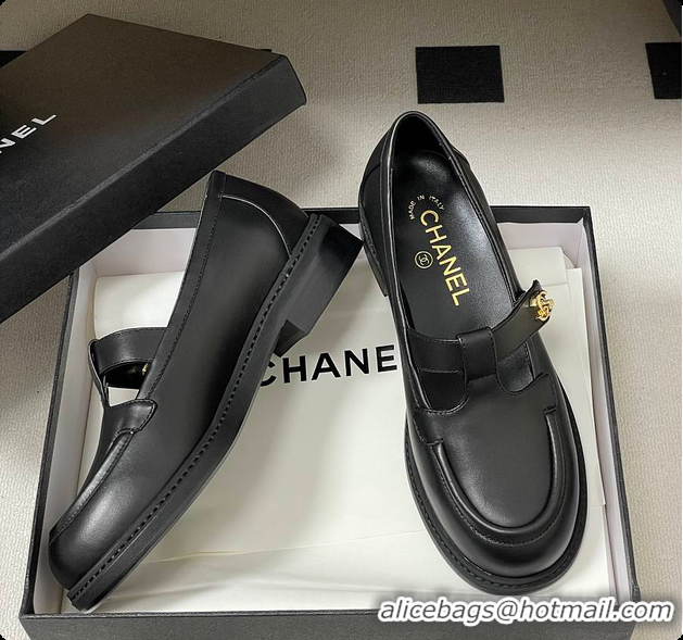 Top Grade Chanel Moccasins Shoes Calfskin Black 60703107
