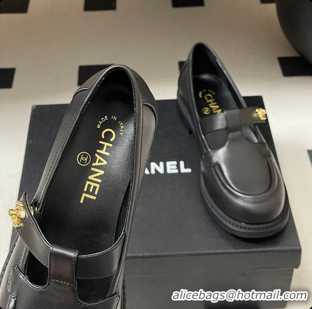 Top Grade Chanel Moccasins Shoes Calfskin Black 60703107