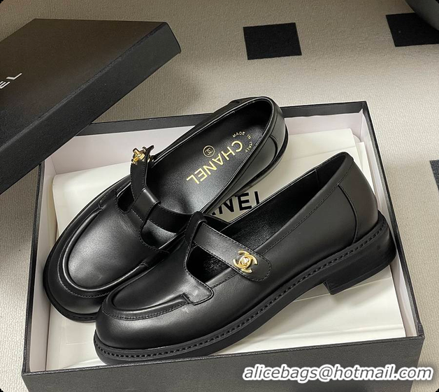 Top Grade Chanel Moccasins Shoes Calfskin Black 60703107