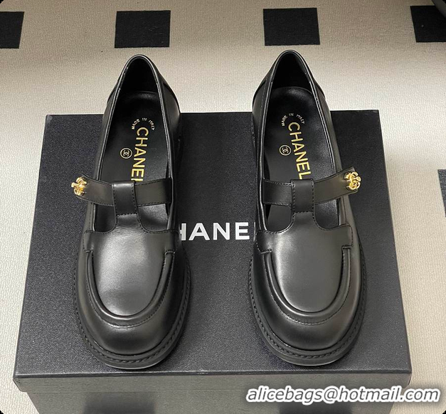 Top Grade Chanel Moccasins Shoes Calfskin Black 60703107