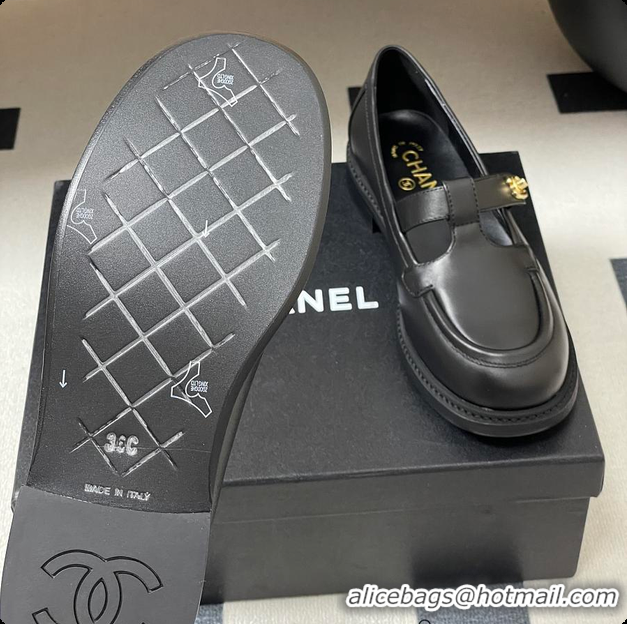 Top Grade Chanel Moccasins Shoes Calfskin Black 60703107