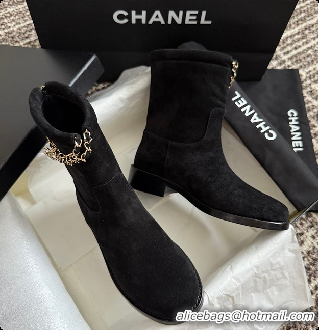 Best Price Chanel Black Suede Ankle Boots 60703108