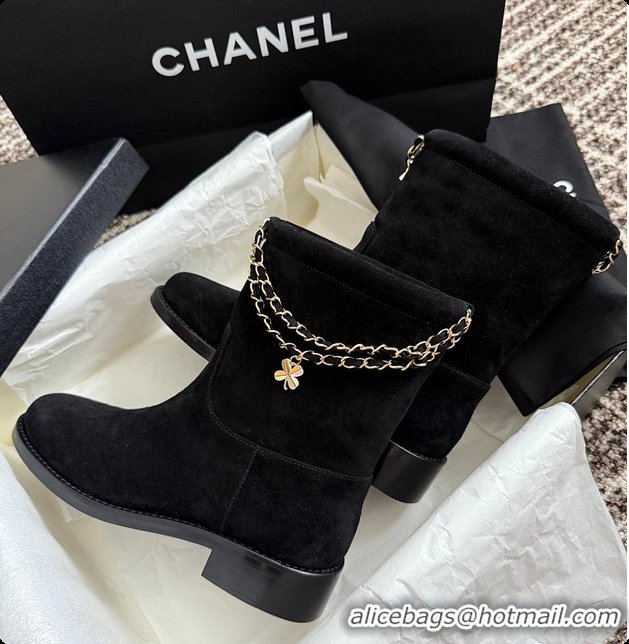 Best Price Chanel Black Suede Ankle Boots 60703108