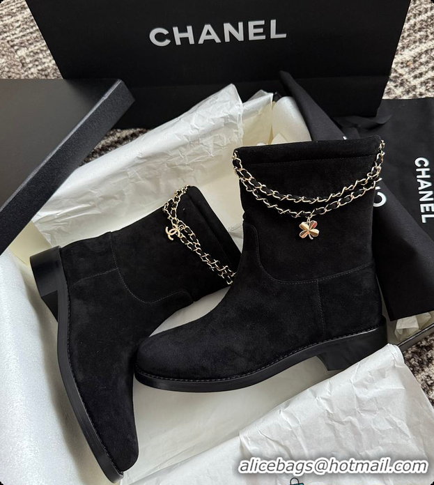 Best Price Chanel Black Suede Ankle Boots 60703108