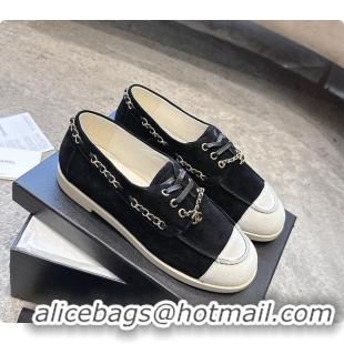 Most Popular Chanel Moccasins Suede Calfskin Black & Light Grey 60703109