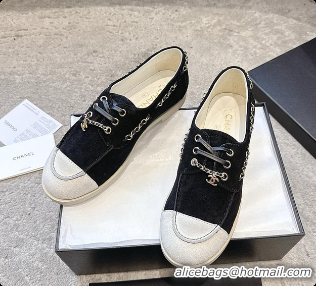 Most Popular Chanel Moccasins Suede Calfskin Black & Light Grey 60703109