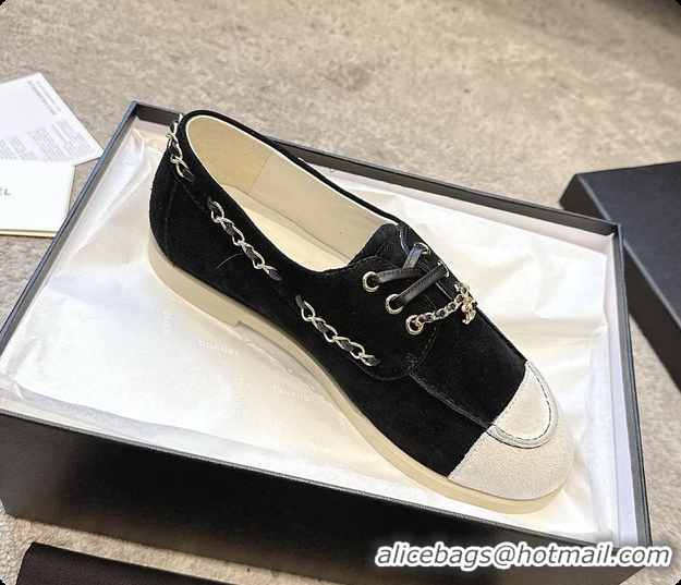 Most Popular Chanel Moccasins Suede Calfskin Black & Light Grey 60703109