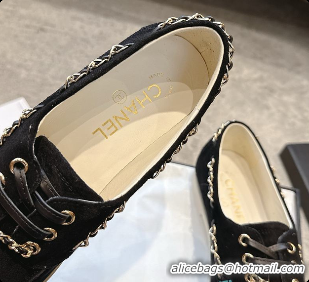 Most Popular Chanel Moccasins Suede Calfskin Black & Light Grey 60703109