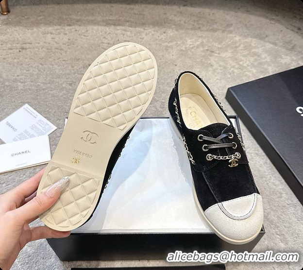 Most Popular Chanel Moccasins Suede Calfskin Black & Light Grey 60703109