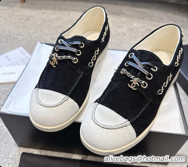 Most Popular Chanel Moccasins Suede Calfskin Black & Light Grey 60703109