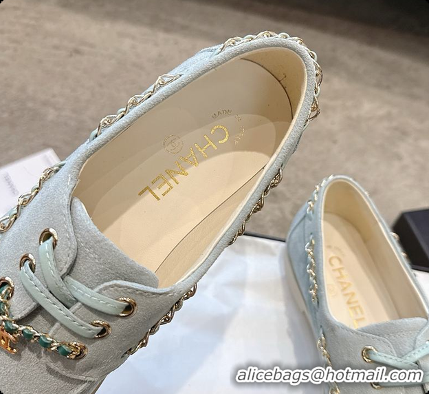 Good Product Chanel Moccasins Suede Calfskin Light Blue & White 60703109