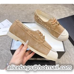Charming Chanel Moccasins Suede Calfskin Brown & White 60703109