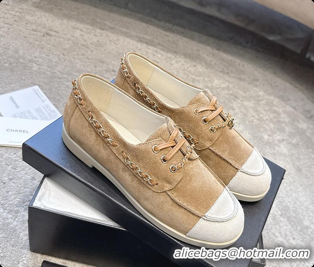 Charming Chanel Moccasins Suede Calfskin Brown & White 60703109